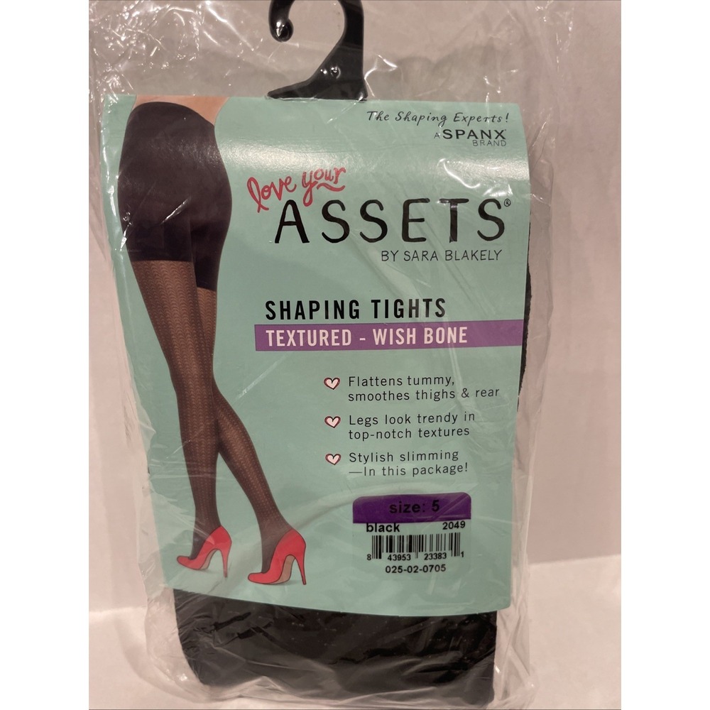 Spanx Assets Shaping Tights Wish Bone Textured Black Size 5 NWT New in Box